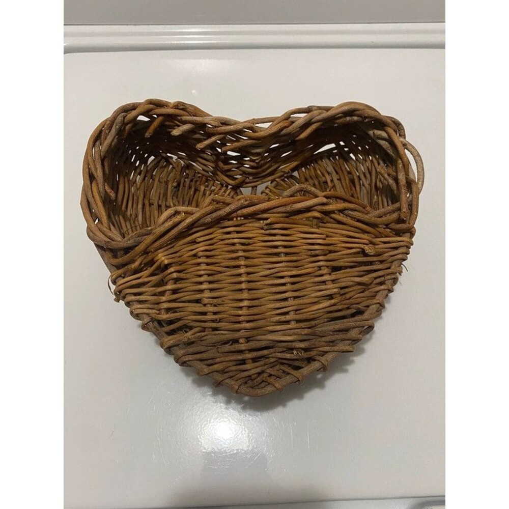 vintage rustic woven wicker heart-shaped basket
